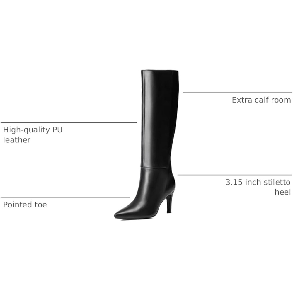 FeetQuake Elegant Black Stiletto Heel Boots